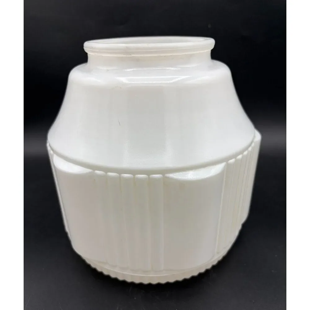 VTG Mid Century Art Deco Ribbed White Glass Ceiling Light Shade Skyscraper